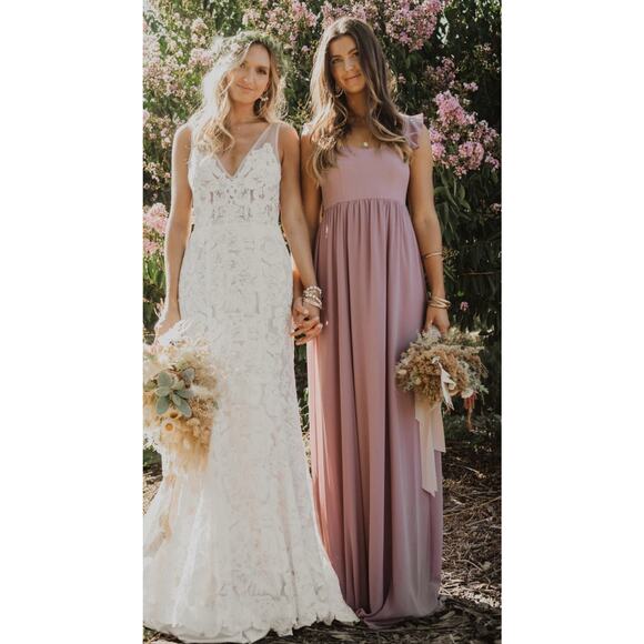 Show Me Your Mumu June Maxi Bridesmaid Formal Dress Antique Rose Chiffon NWT XXS - Picture 3 of 8